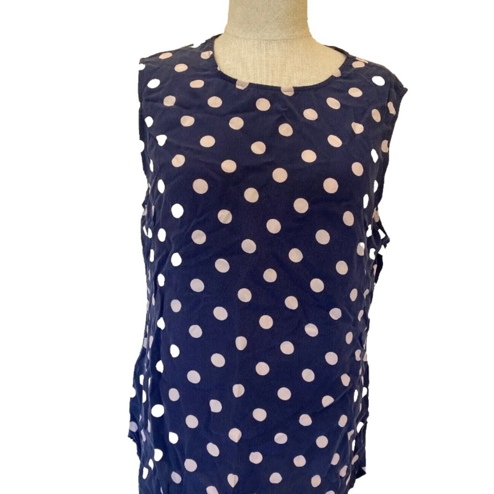 Equipment Silk Sleeveless Blouse Medium Navy & Tan Polka Dots